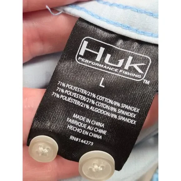 HUK Fishing Kona Blue Short Sleeve Button Front Men's Shirt Size Large - Picture 5 of 6